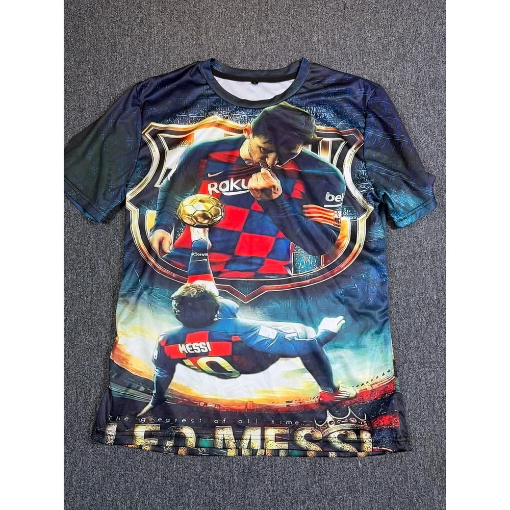 Lionel Messi FC Barcelona Graphic T-Shirt Mens‎ Large GOAT Soccer All Over Print